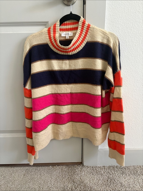 THML Sweaters - THML Striped Cowlneck Sweater in Beige, Navy, Hot Pink & Orange